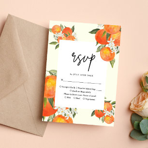 Boho Abstract Sketchy Orange Garden Wedding RSVP Card