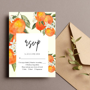 Boho Abstract Sketchy Orange Garden Wedding RSVP Card