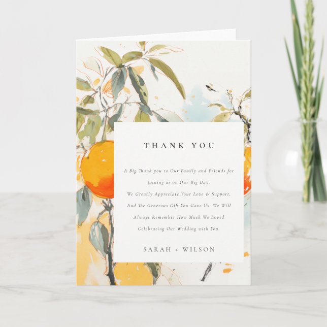 Boho Abstract Sketchy Orange Garden Wedding Thank You Card (Front)