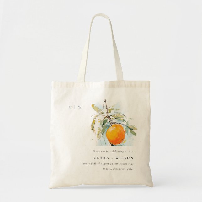 Boho Abstract Sketchy Orange Garden Wedding Tote Bag (Front)