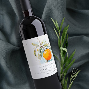 Boho Abstract Sketchy Orange Garden Wedding Wine Label