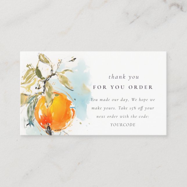 Boho Abstract Sketchy Orange Thank You For Order Business Card (Front)