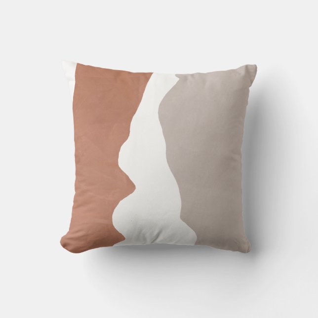 Boho Abstract Terracotta Cream Silver Throw Pillow (Front)