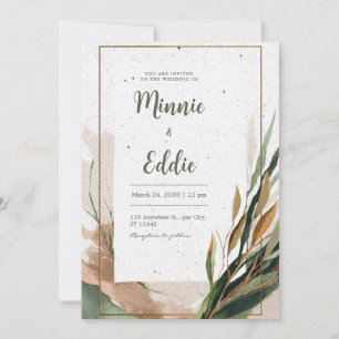 Boho Abstract Terracotta Gold Frame Wedding Invitation