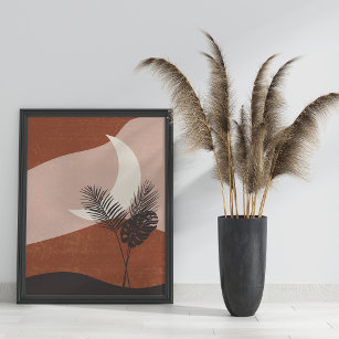 Boho Abstract Terracotta Landscape Moon Poster