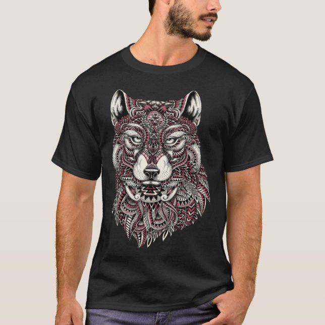 BOHO Abstract Tribal Geometric Pattern Dire Wolf W T-Shirt (Front)