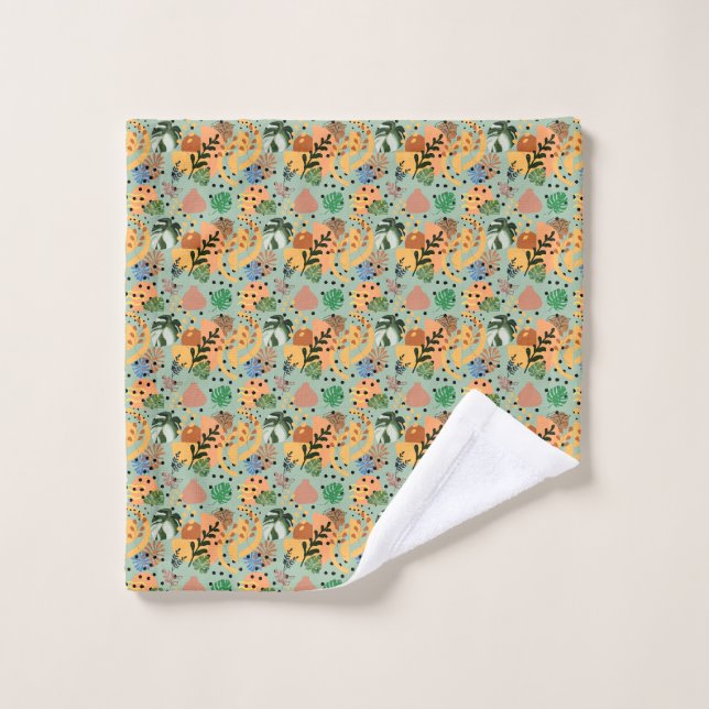 boho abstract tropical pattern -minimal leaf art wash cloth (Wash Cloth)