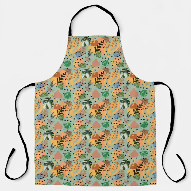 boho abstract tropical pattern -minimal leaf desig apron (Front)