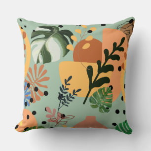 boho abstract tropical pattern-minimal leaf design cushion