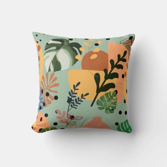 boho abstract tropical pattern-minimal leaf design cushion (Front)
