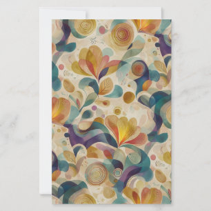 Boho Abstract Watercolor Floral Swirl Gold Card