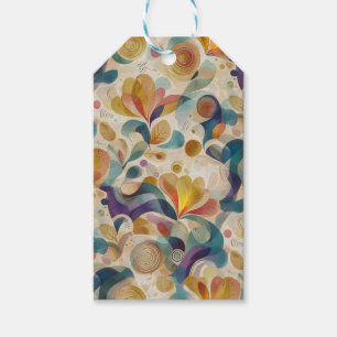 Boho Abstract Watercolor Floral Swirl Gold Card  Gift Tags