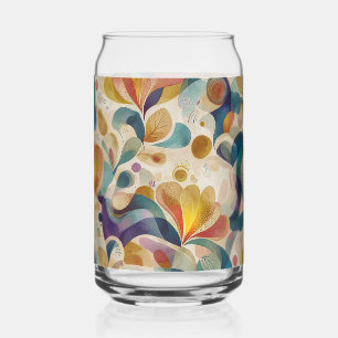 Boho Abstract Watercolor Floral Swirl Gold Teal Can Glass