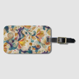 Boho Abstract Watercolor Floral Swirl Gold Teal  Luggage Tag