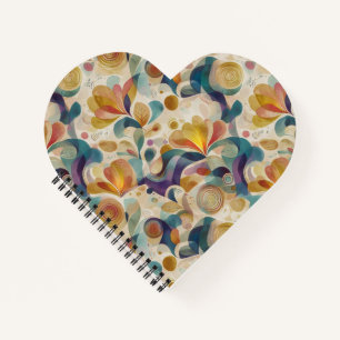 Boho Abstract Watercolor Floral Swirl Gold Teal Notebook