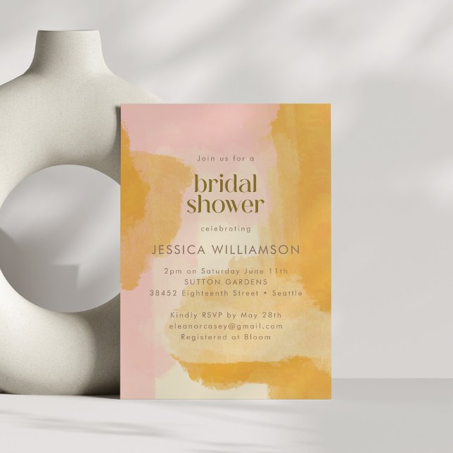 Boho Abstract Watercolor Pink Yellow Bridal Shower Invitation (Creator Uploaded)