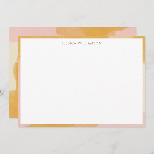 Boho Abstract Watercolor Pink Yellow Stationery  Thank You Card (Front/Back)
