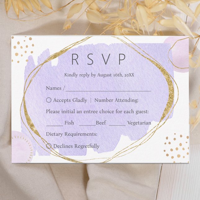 Boho Abstract Watercolor Purple Wedding RSVP Card (Creator Uploaded)