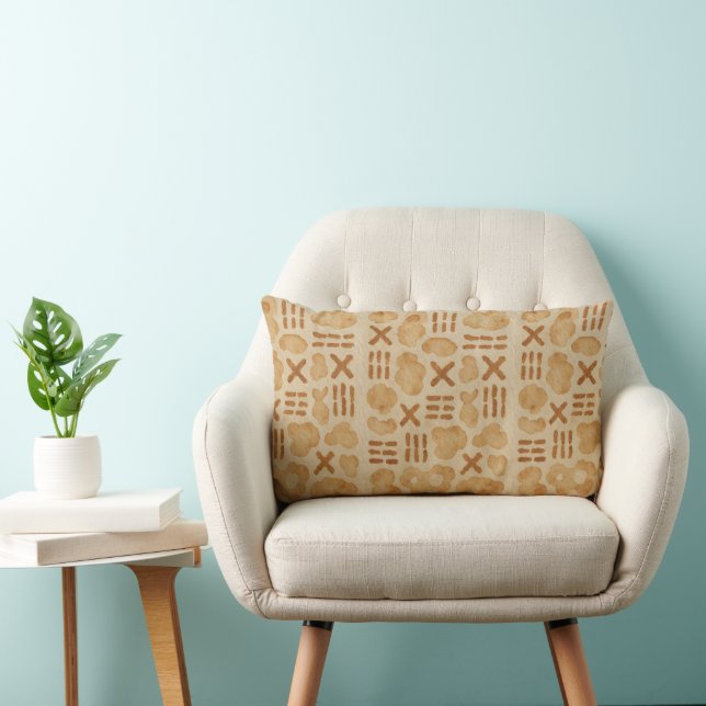 Boho Abstract X Pattern Neutral Paper Art Lumbar Cushion (Chair)