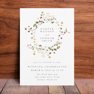 Boho Abundance Dried Wildflower Pampas Wedding Invitation