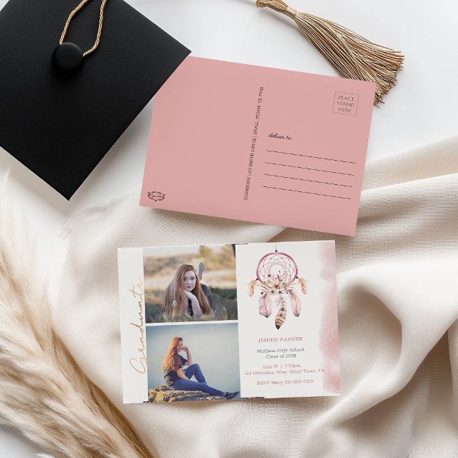 Boho Add Your Photos Graduation Postcard (Creator Uploaded)