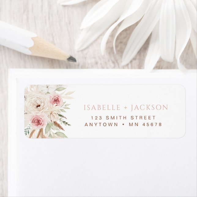 Boho Address Label Blush Pink Pampas Grass Chic (Insitu)