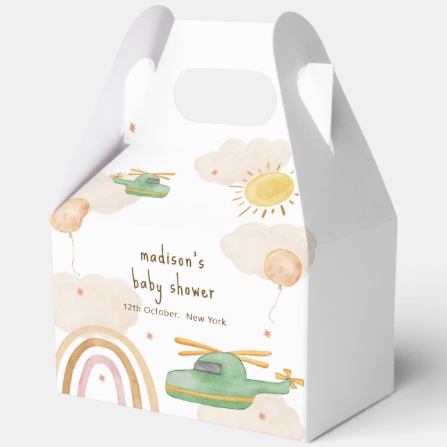 Boho Adventure Helicopter Airplane Baby Shower Favour Box (Front)