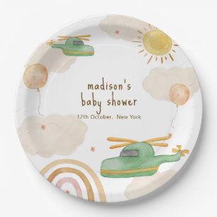 Boho Adventure Helicopter Airplane Baby Shower Paper Plate