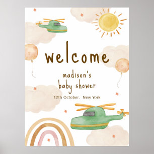 Boho Adventure Helicopter Baby Shower Welcome  Poster
