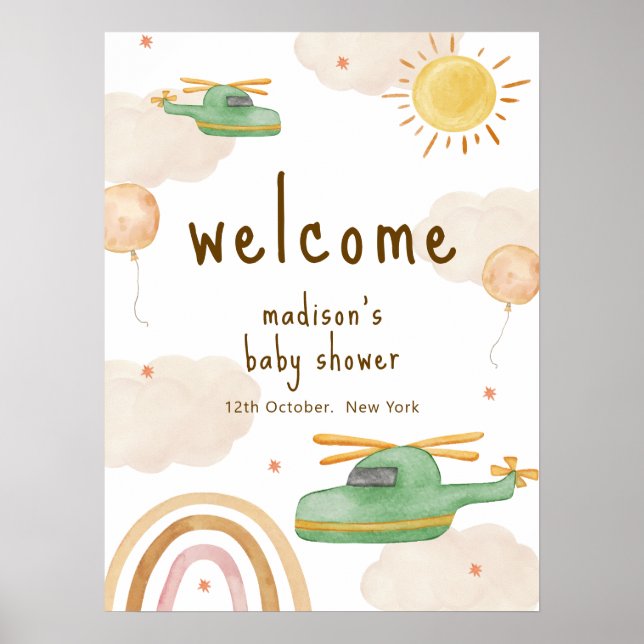 Boho Adventure Helicopter Baby Shower Welcome  Poster (Front)