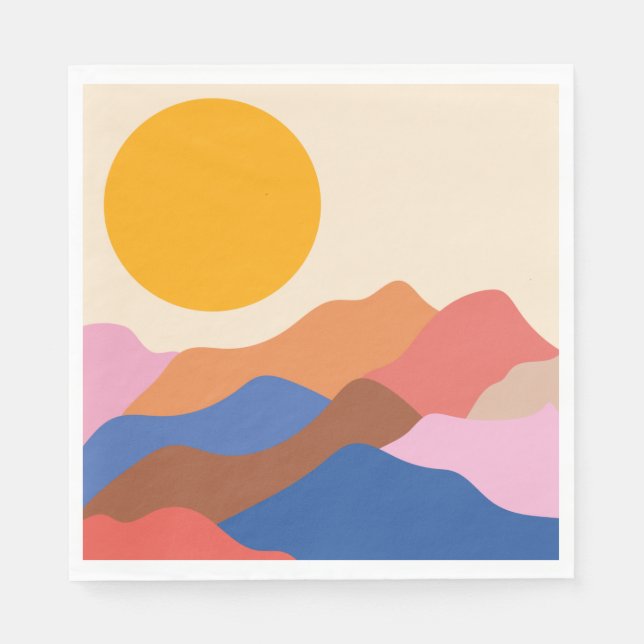 Boho Aesthetic Abstract Landscape Mountains Blue Napkin (Front)