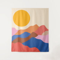 Boho Aesthetic Abstract Landscape Mountains Blue  