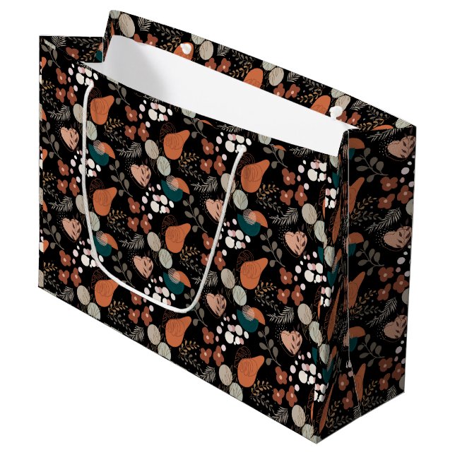 BOHO Aesthetic Pattern A10 Black BG Large Gift Bag (Front Angled)