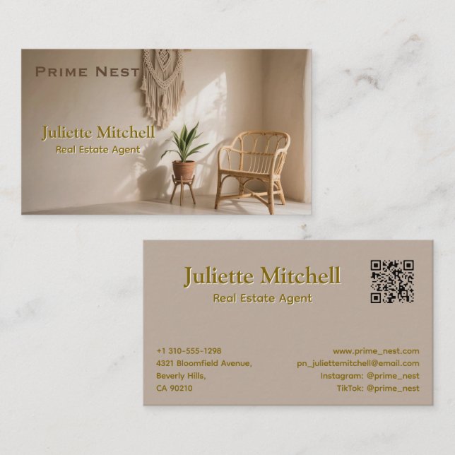 Boho Aesthetic Real Estate Agent Business Card (Front/Back)