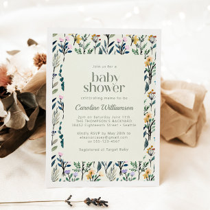 Boho Aesthetic Watercolor Wildflower Baby Shower Invitation
