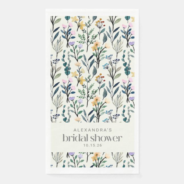 Boho Aesthetic Watercolor Wildflower Shower  Napkin (Front)