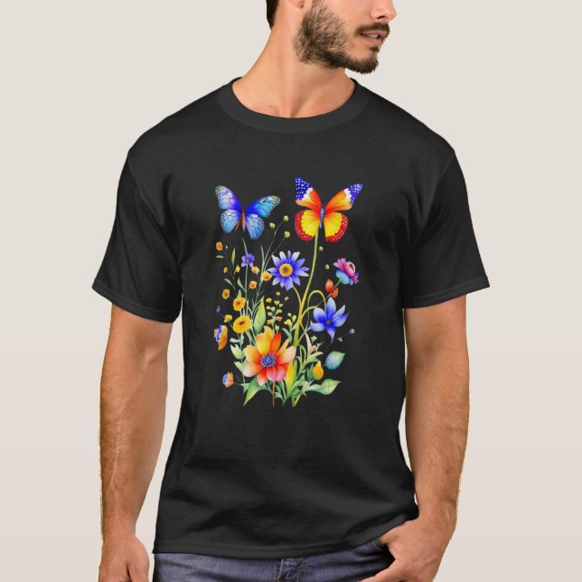 Boho Aesthetics Cute Wildflowers Vintage Watercolo T-Shirt (Front)
