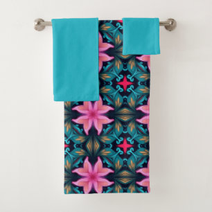 Boho Aliette 3 Blue Pink Bath Towel Set