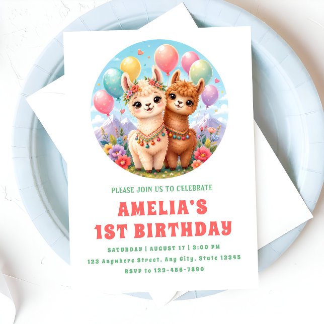 Boho Alpaca Duo Birthday Party Invitation (Creator Uploaded)