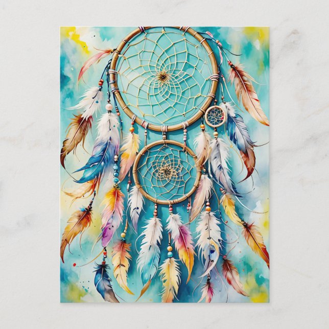 Boho American Indian Dream Catcher, watercolor Postcard (Front)