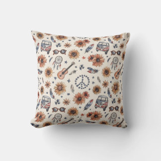 Boho Americana Festival Sunflowers VW Bus 4th of J Cushion