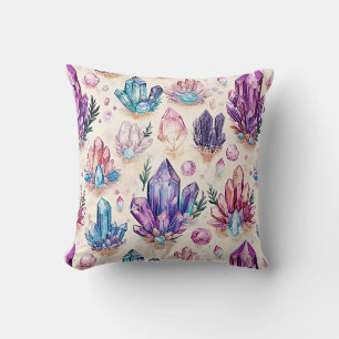 Boho Amethyst & Quartz Gemstone Crystal Zen Cushion