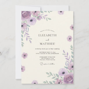 Boho Amethyst Wildflower Wedding Invitation