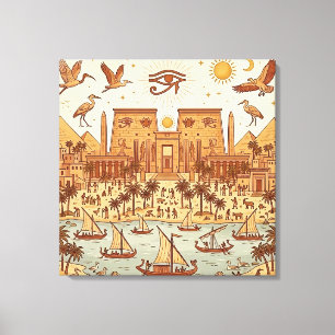 Boho Ancient Egyptian City Illustration-Terracotta Canvas Print