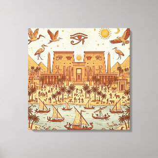 Boho Ancient Egyptian City Illustration-Terracotta Canvas Print