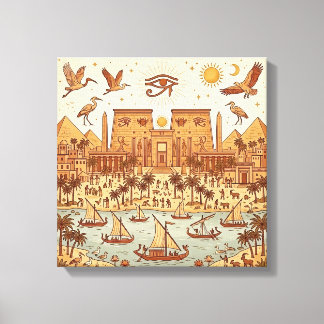 Boho Ancient Egyptian City Illustration-Terracotta Canvas Print