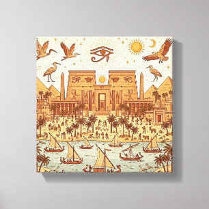 Boho Ancient Egyptian City Illustration-Terracotta Canvas Print
