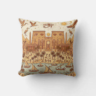 Boho Ancient Egyptian City Illustration-Terracotta Cushion