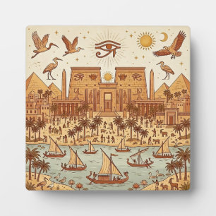 Boho Ancient Egyptian City Illustration-Terracotta Plaque