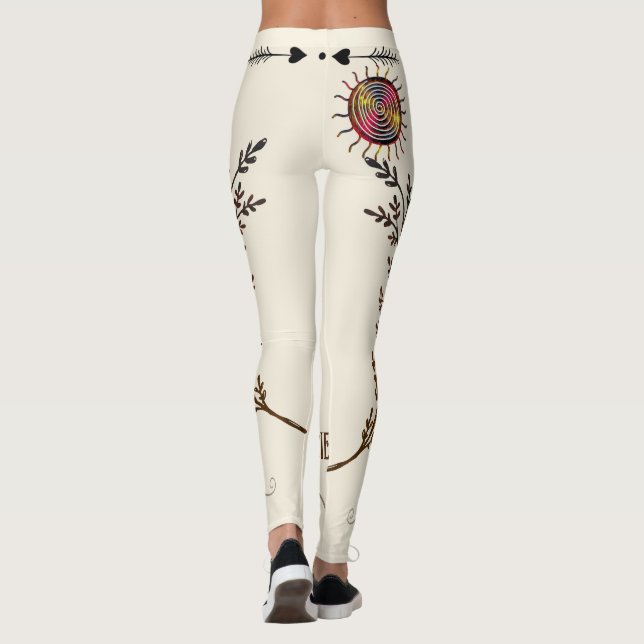 Boho Ancient Spiral Sun Rainbow Healing Yoga Leggings (Back)